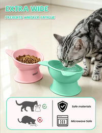 YINEYA 2 Pack Cat Food Bowls Elevated Design for Neck Comfort - Pink&Green - image 3