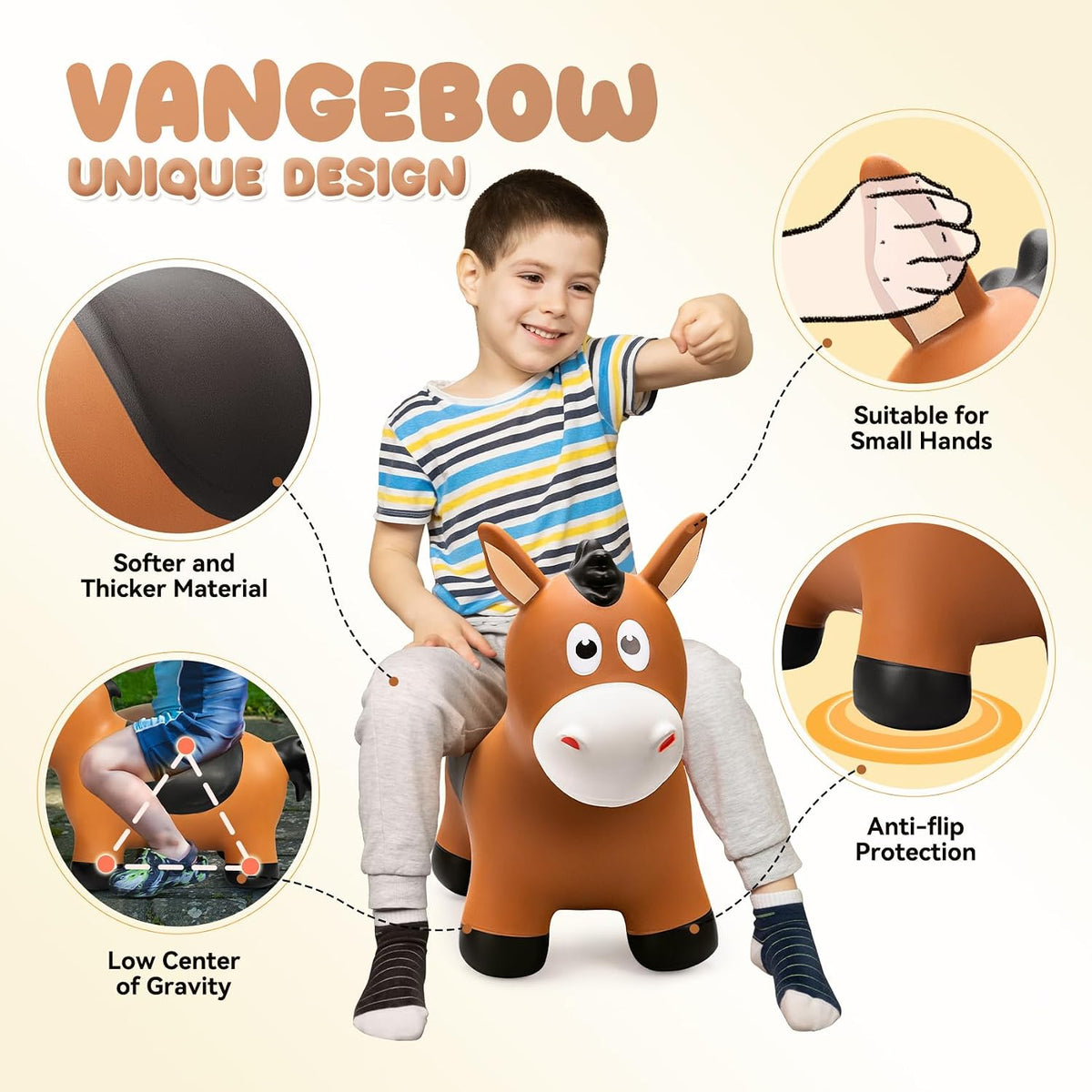 VangeBow Bouncy Horse Animal Hopper Toy for Toddlers 1-5 – Fun for Kids & Family - Black Saddle Horse - image 3