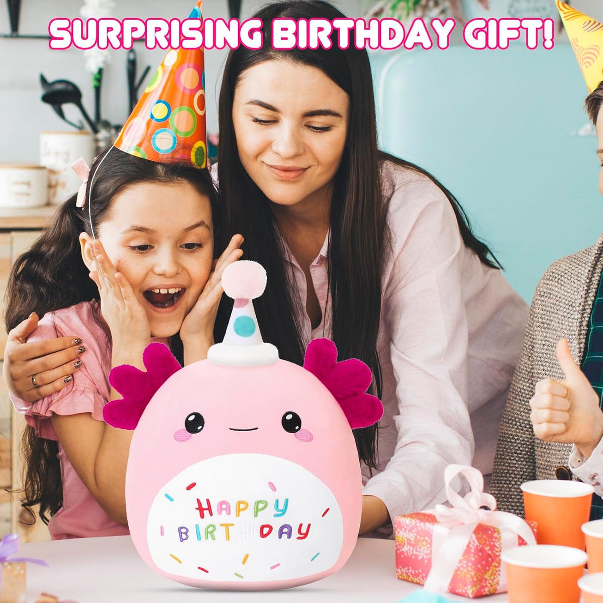 SQEQE Unicorn Cat Plush Kawaii Birthday Cat Plushies Pillow Cat - Pink Birthday Axolotl / Large - image 4