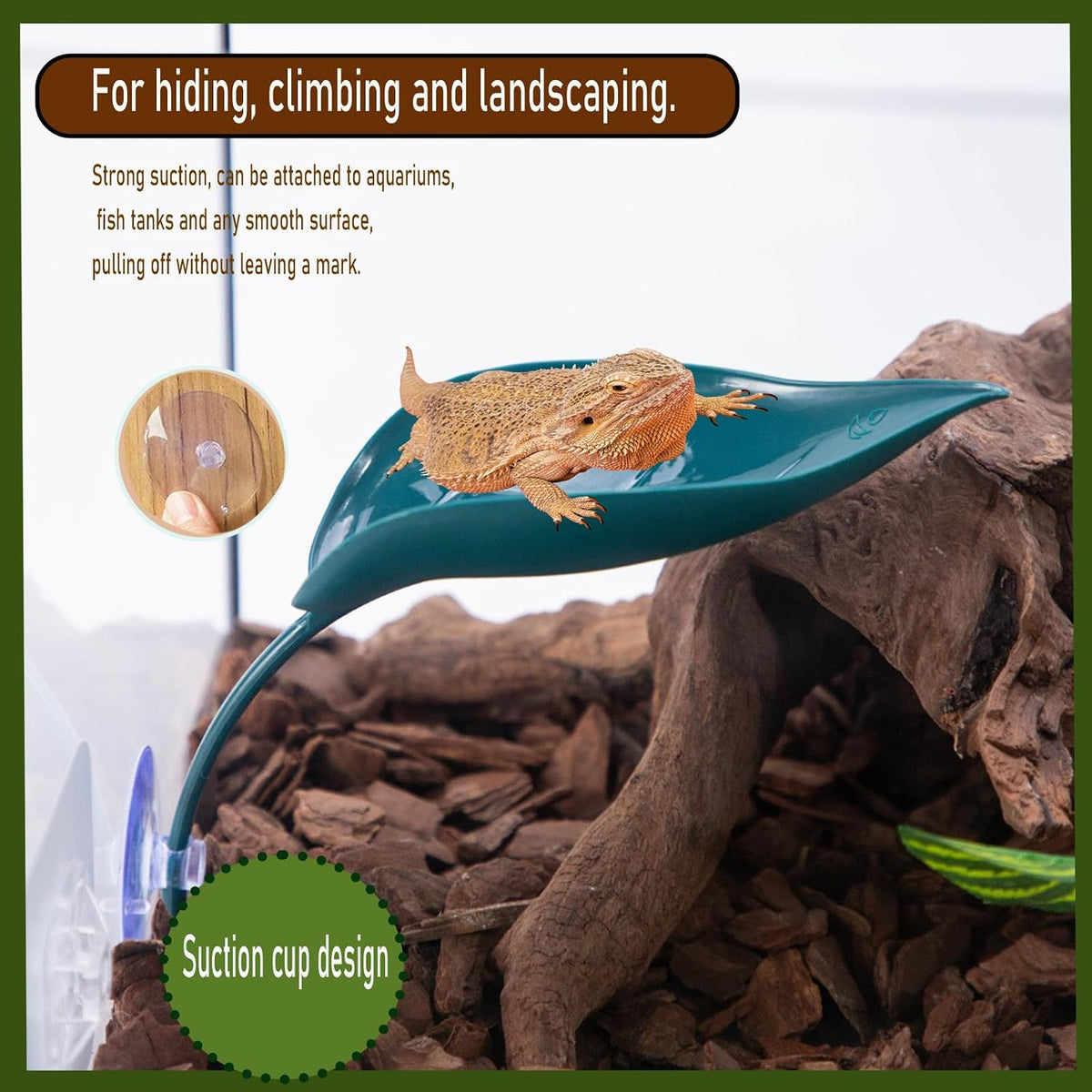 3pcs Crested Gecko Hide，Wall Climbing Gecko Toy，Reptile Leaf，Crested - Grass Green - image 3