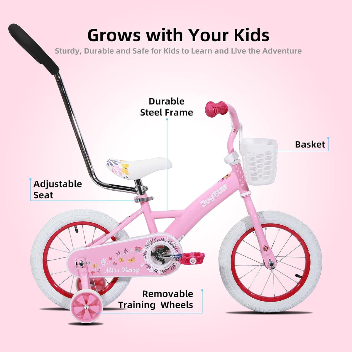 JOYSTAR 10" 12" 14" 16" Kids Bike for Boys and Girls Ages 1-7Y – Fun for Kids & Family - Pink / 16 Inch with Training Wheels - image 2
