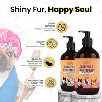 POM Pets 2 Pack 2-in-1 Organic Dog Shampoo & Conditioner – Itchy Skin Relief, Dog Deshedding, Detangles Fur, Cat Shampoo, Paw Cleaner for Dogs, Natural Coat Defense Formula