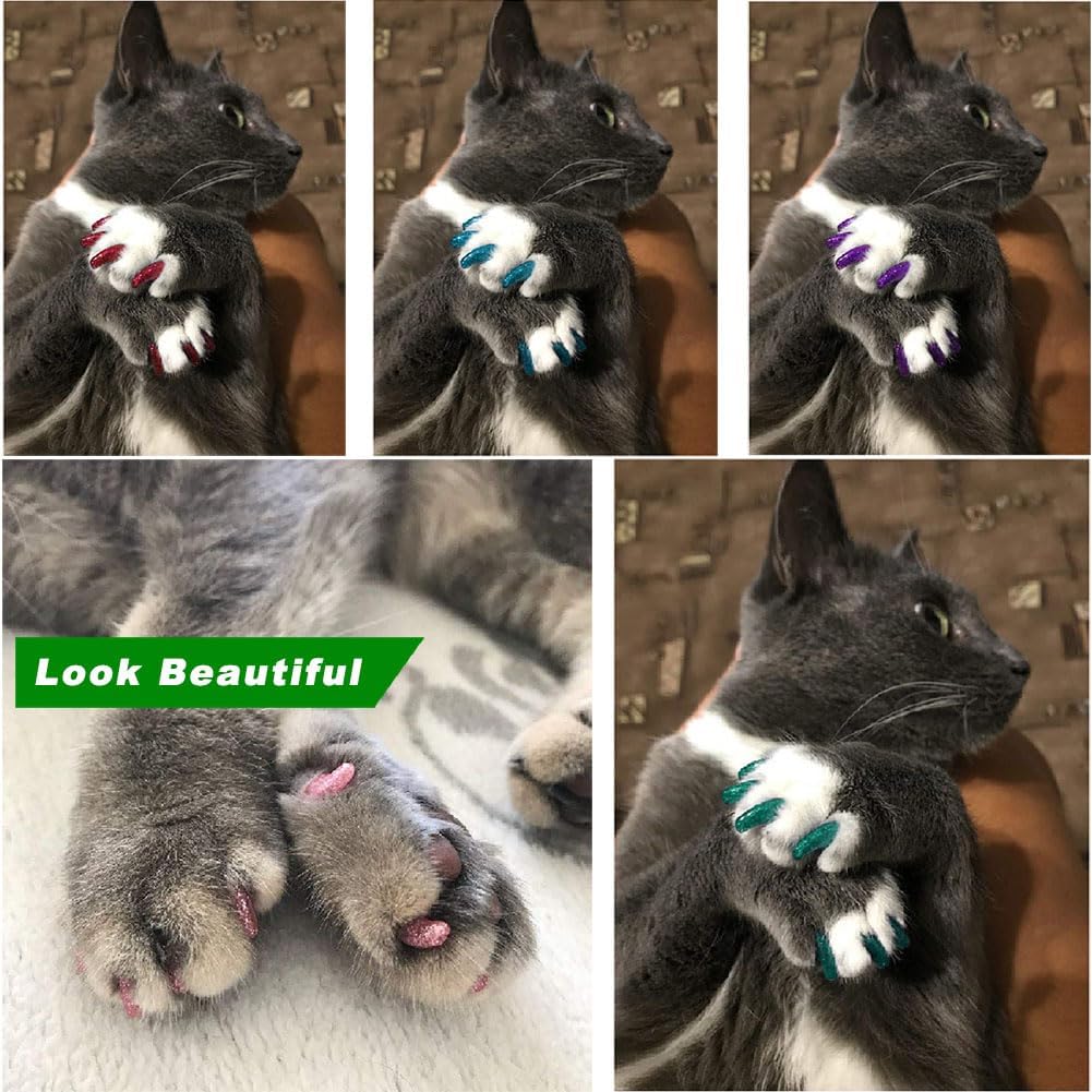 VICTHY 10 Colors | 100pcs Cat Nail Caps Glitter Cat Claw Caps Kitten Caps with Adhesives - Small - image 3