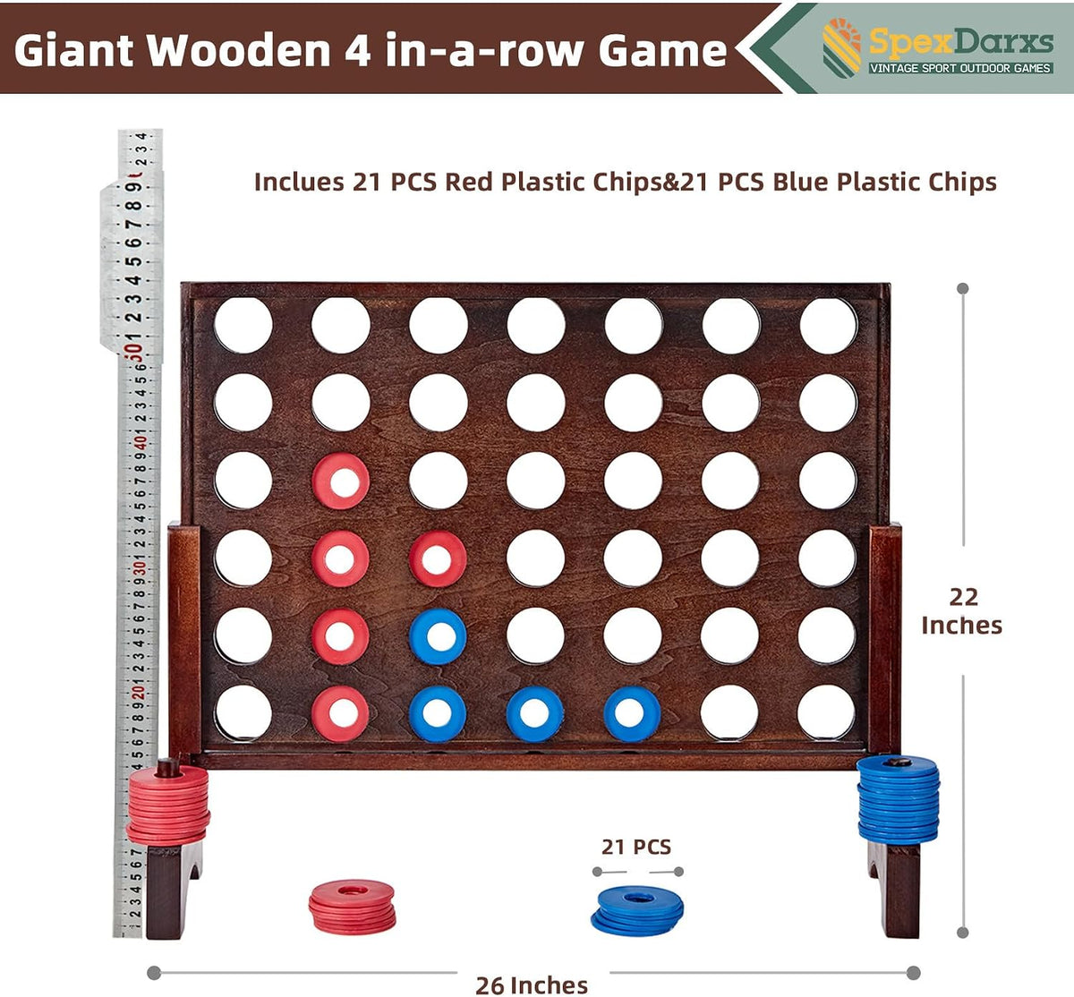 SpexDarxs giant wooden 4 in a row game with chips and carrying bag - view 2