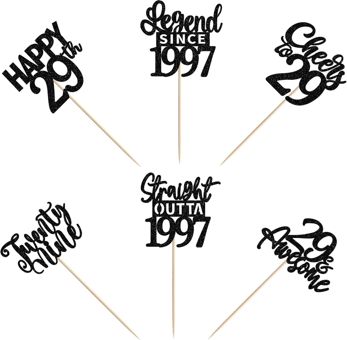 24PCS Black Happy 50th Birthday Cupcake Toppers Fifty Straight Outta - Black / 29th - image 3