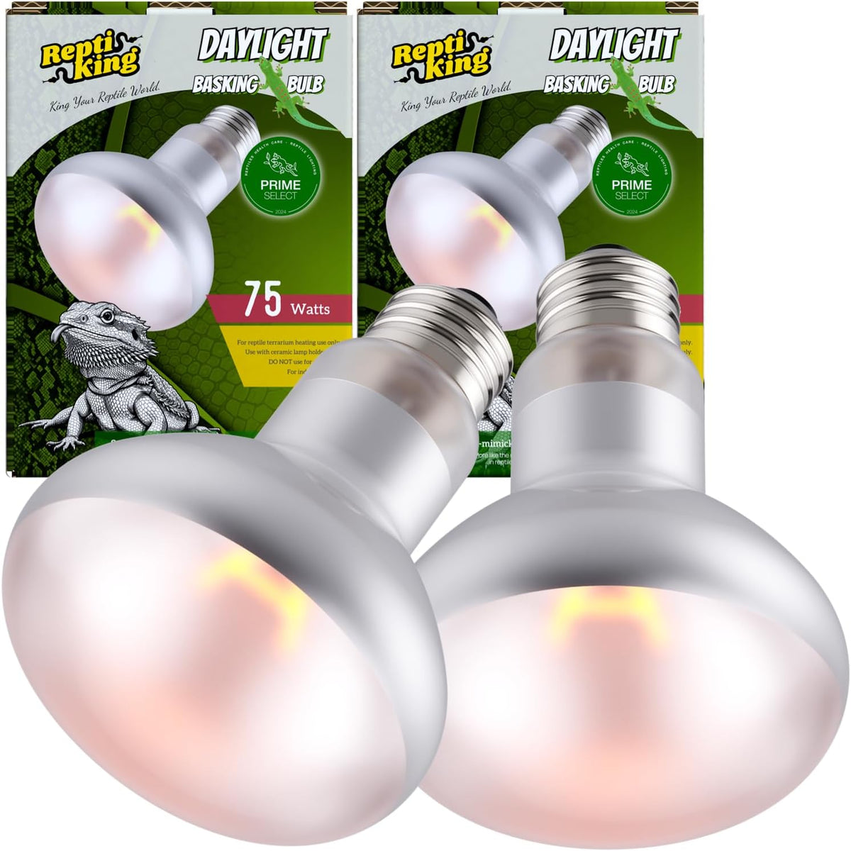 Reptile Heat Bulb Lamp, 2-Pack 100W Daylight Basking Spot, Bearded Dragon/Turtle/Lzard/Gecko Light - 2-PACK Daylight Basking Spot / 75W