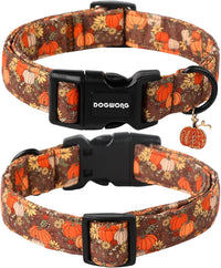 DOGWONG fall pumpkin dog collar in cotton with sunflower design, size large - view 2