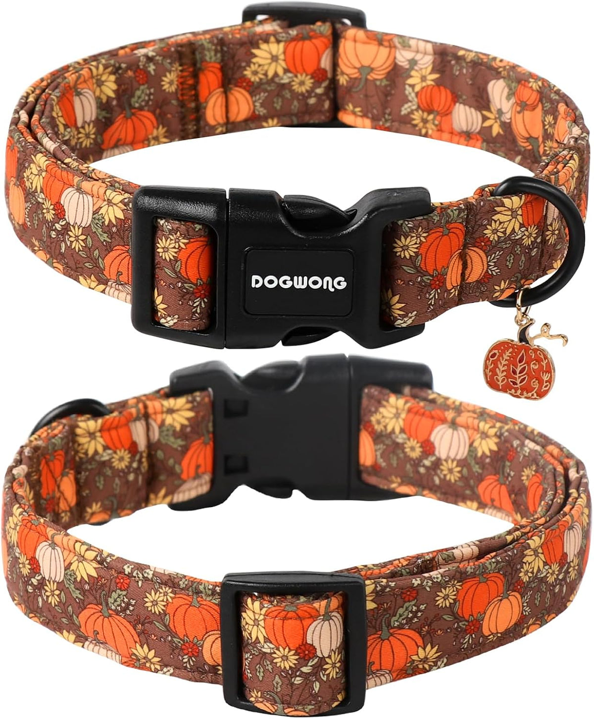 DOGWONG fall pumpkin dog collar in cotton with sunflower design, size large - view 2