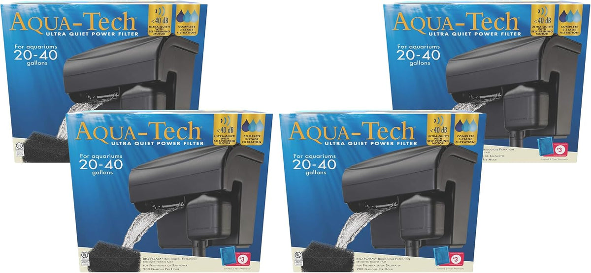 Aqua-Tech Ultra Quiet Power Filter For Aquariums - New - 20 to 40 Gallon (Pack of 4)