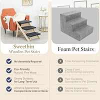 Wood Pet Stairs/Pet Steps for All Dogs and Cats - 2-in-1 Foldable Carpeted 3 Tiers Dog Stairs & Ramp Perfect for Beds and Cars - Portable Dog/Cat Ladder Up to 120 Pounds