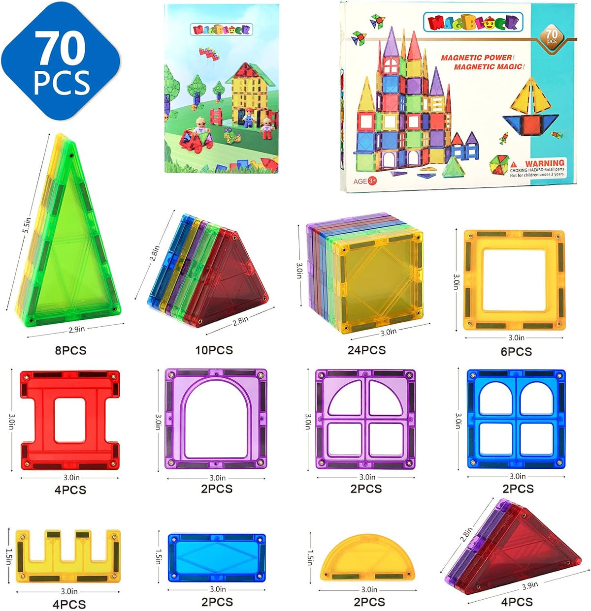 Magnetic Tiles Kids Magnetic Blocks 32PCS Building Sets for Kids Ages - 70pcs Magnetic Tiles - image 2