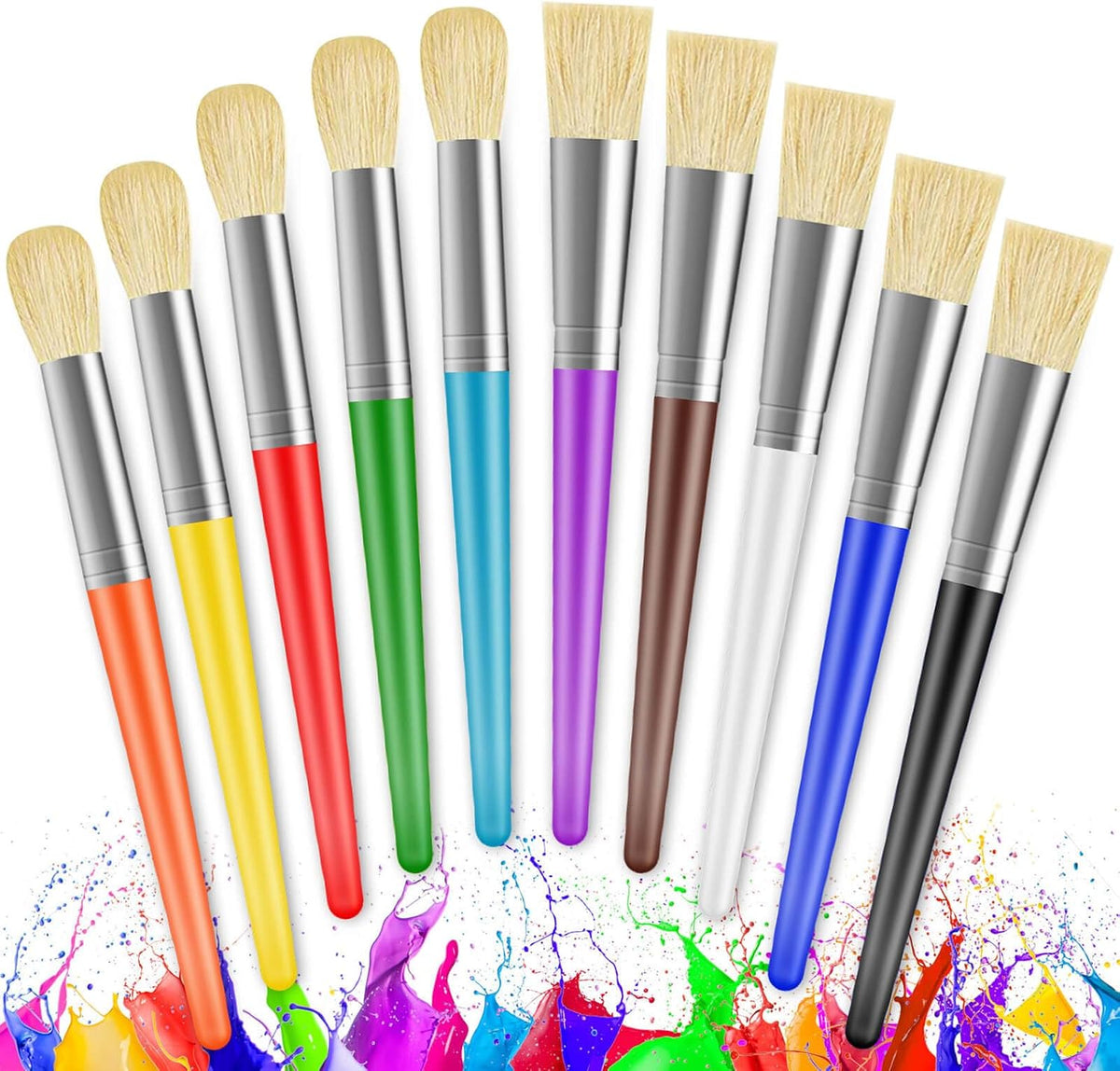 Paint Brushes for Kids, 10 Pcs Big Washable Chubby Toddler Paint Brushes, Easy to Clean & Grip - 10 Pack