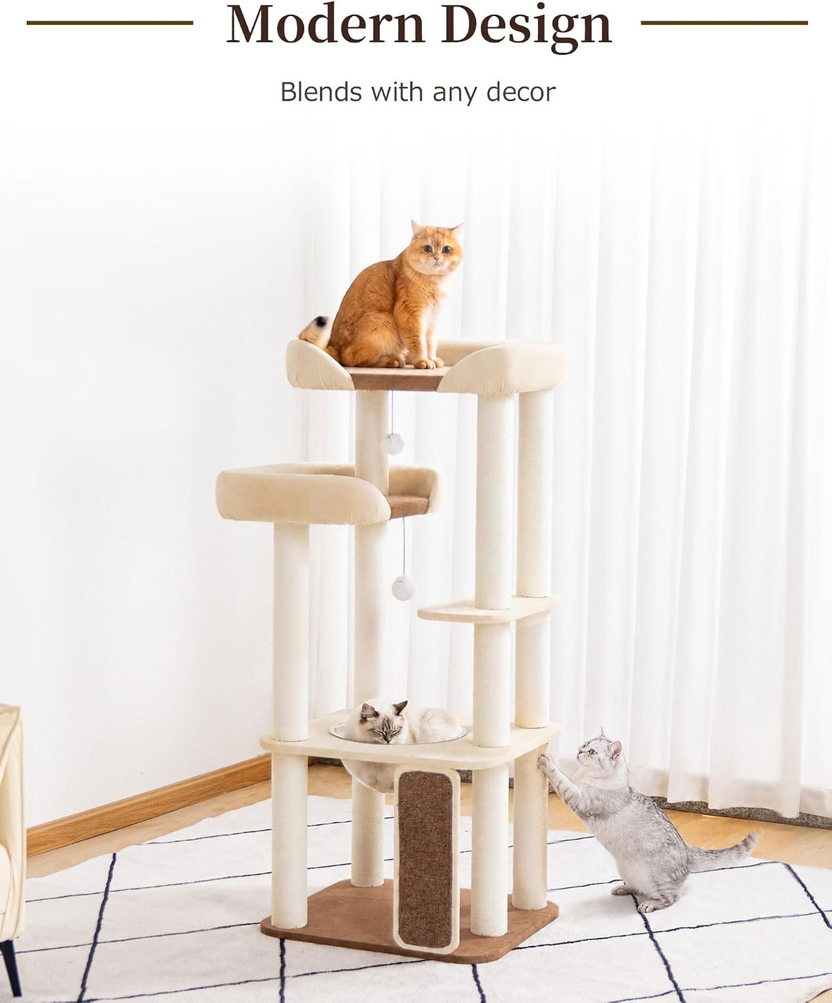 37.5" Cat Tree Tower for Large & Senior Cats, Low-Step Design – Essentials for Cats - White 53'' - image 2