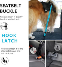 AUBELL Dog Seat Belt for Car,Updated 3-in-1 Adjustable Reflective Bungee Heavy Duty Dog Car Harness Tether with Clip Hook Latch & Buckle,Swivel Zinc Alloy Carabiner,Blue