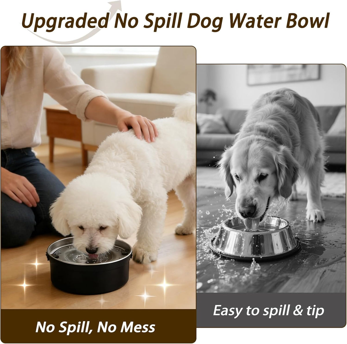Dog Water Bowl No Spill, 1.5L/50oz Stainless Steel Slow Water Bowl for Dogs, Spill Proof Dog Bowl - Black - image 2