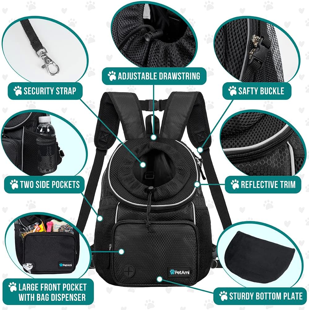 PetAmi Dog Front Carrier Backpack - Medium (15x8x15.5) / Black - image 4