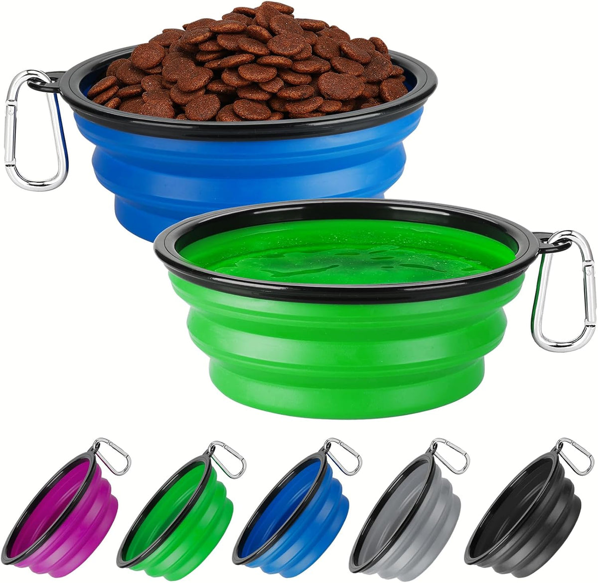 Collapsible Dog Bowl for Travel - Large / Blue+Green