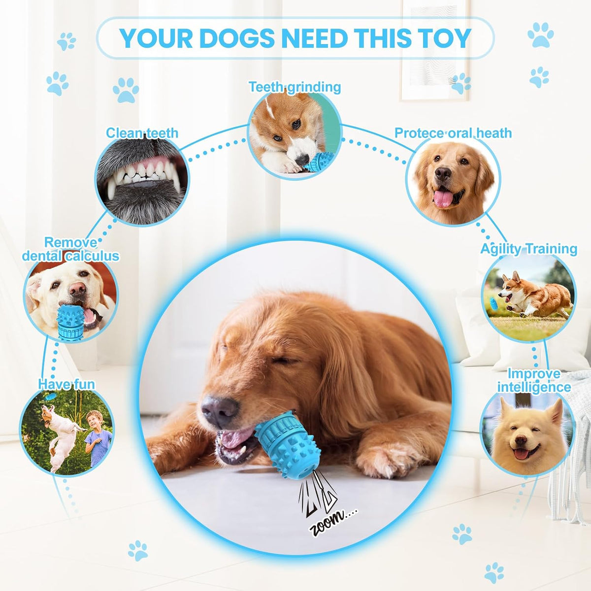 Natural Rubber Squeaky Dog Chew Toy for Large Aggressive Chewers – Essentials for Dogs - Azure / Medium（For 30–55 lb dogs） (Pack of 1) - image 4
