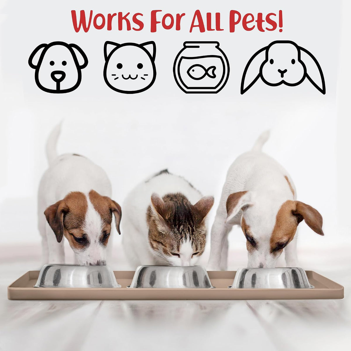 DogBuddy Dog Food Mat, Waterproof Silicone Pet Bowl Mats with Raised Edge – Essentials for Dogs - Medium: 21" x 14" / Taupe - image 2