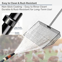 15" Extra-Wide Chicken Poop Scooper – Ergonomic Adjustable Handle (24-70in), Stainless Steel Sifting Shovel Deep Litter Cleaning for Chicken Coops, Goat - Chicken Coop Scoop for Sand, Straw, Hemp