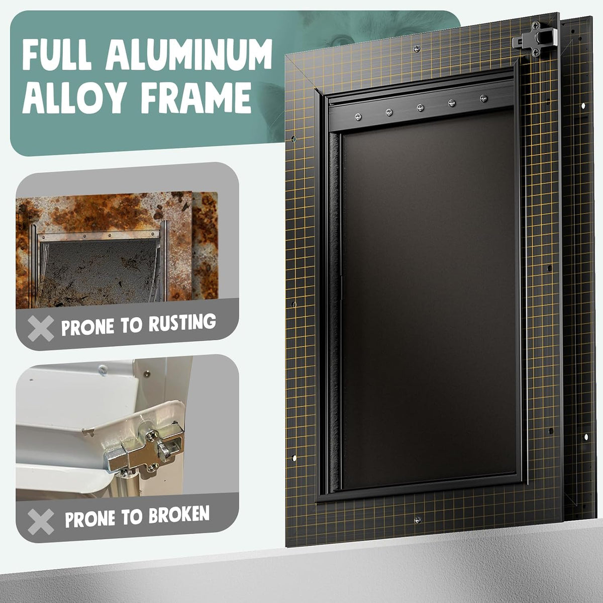 All Aluminum 3 Flaps Insulated Dog Door for Door – Essentials for Dogs - XLarge - image 2