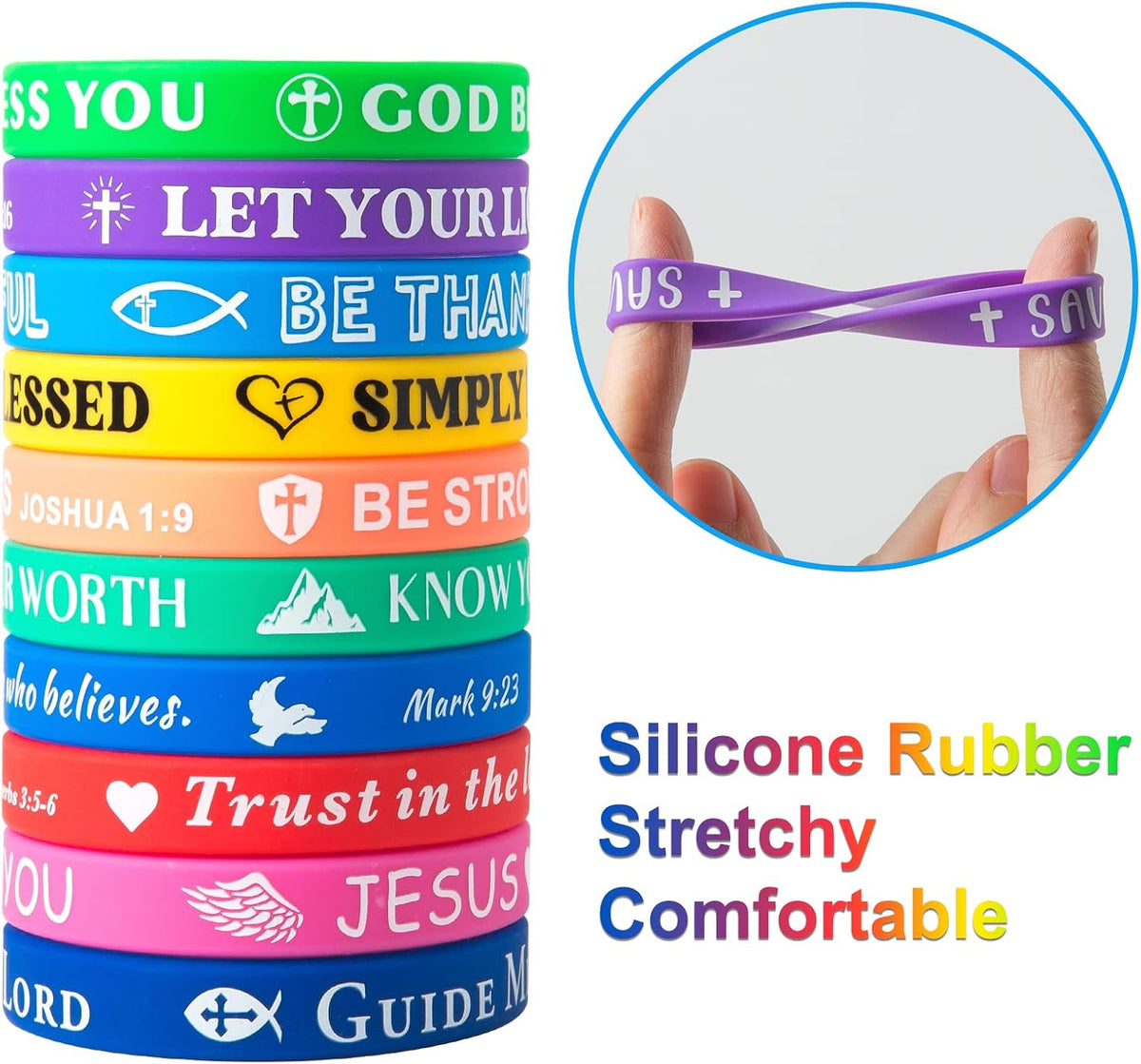 Bible Verse Bracelets – 80 Pcs Bulk Jesus Silicone Wristbands – Fun for Kids & Family - Bright Color - image 3