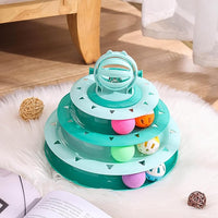 Vealind Cat Toy Roller 4-Level Turntable Cat Toys Balls with Colorful Pom Pom Balls Interactive Fun Mental Physical Exercise Puzzle Kitten Toys (Orange)