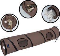 PetLike Cat Tunnel for Indoor Cats Collapsible Pop-up Pet Tube Peek - one way / Brown