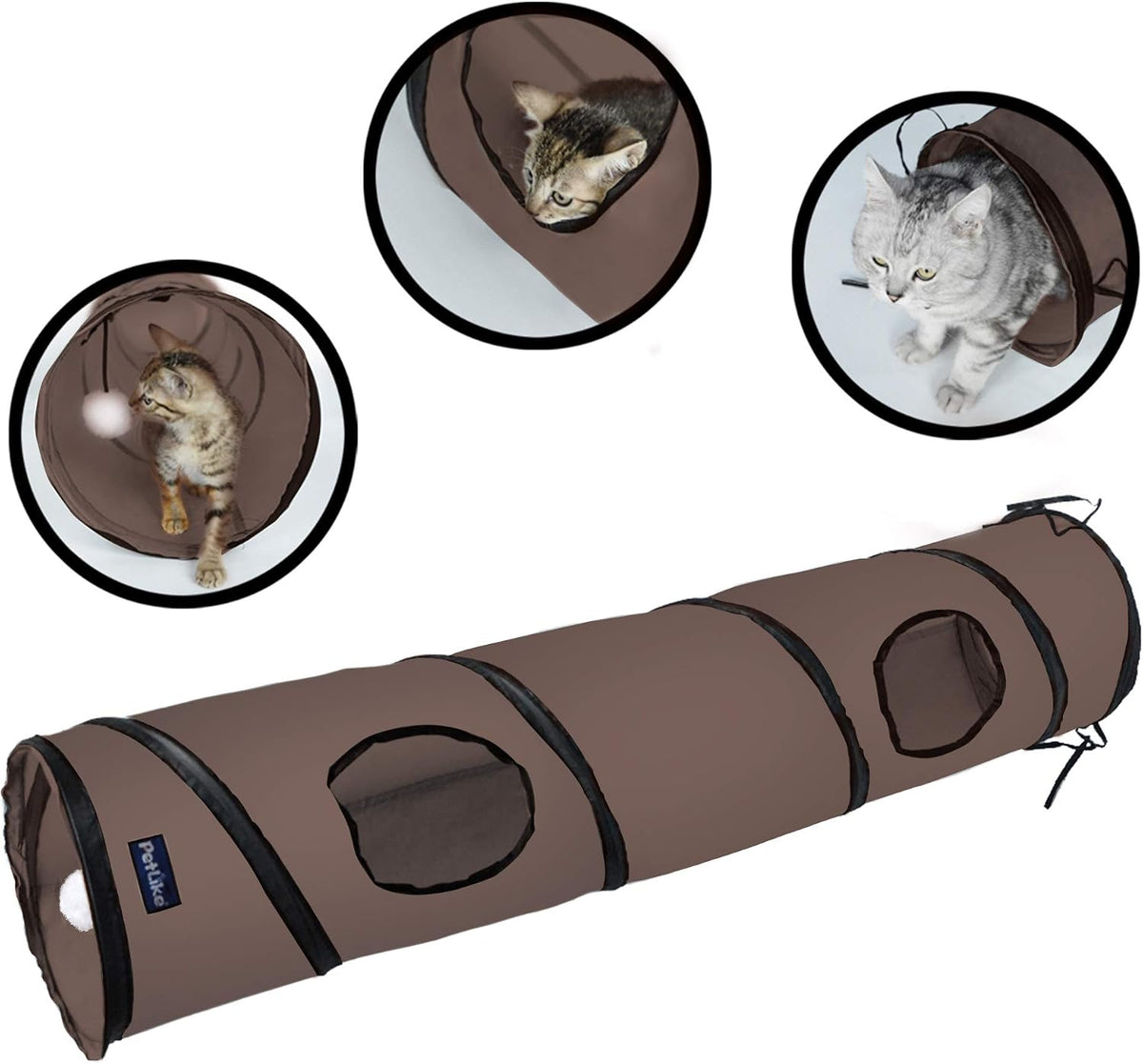 PetLike Cat Tunnel for Indoor Cats Collapsible Pop-up Pet Tube Peek - one way / Brown
