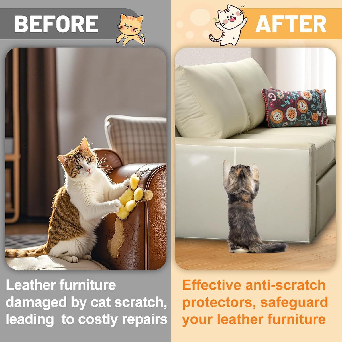 16 Pack 17"x11.8" Cat Scratch Furniture Protector for Leather Couch – Essentials for Cats - 16 Pack-17×11.8in - image 3