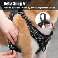 PoyPet No Pull Dog Harness, Reflective Comfortable Vest Harness with Front & Back 2 Leash Attachments and Easy Control Handle Adjustable Soft Padded Pet Vest for Small to Large Dogs (Black,L)