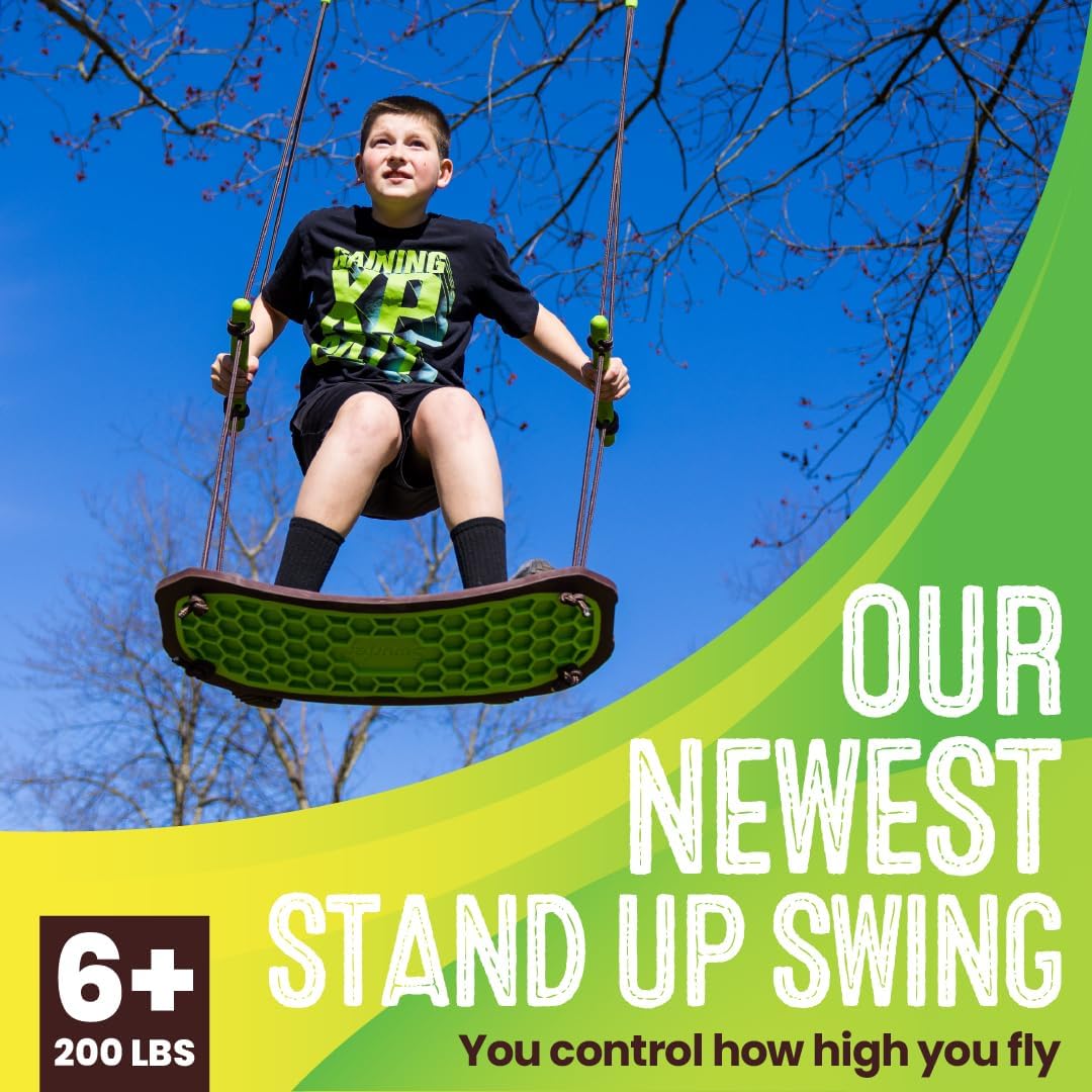 Swurfer Kick Stand Up Surfing Tree Swing Outdoor Swings for Kids Up - Swurfer 2.0 Green - image 2