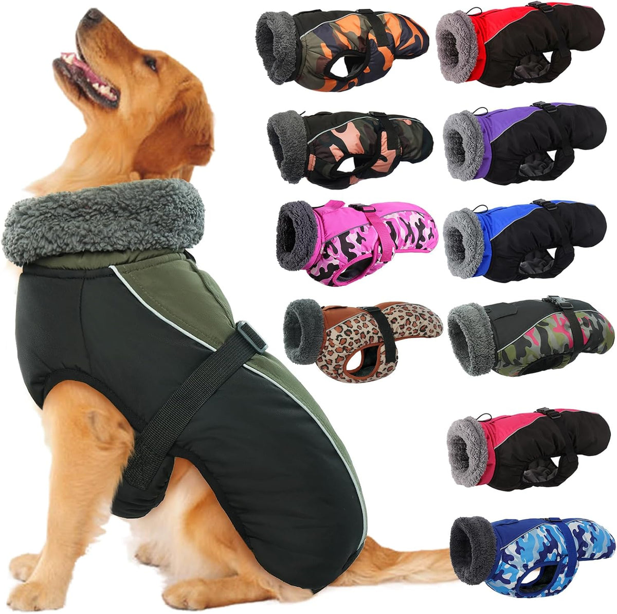 IECOii Extra Warm Reflective Dog Coat - Large(Chest:20.9-24.4 in) / Army Green