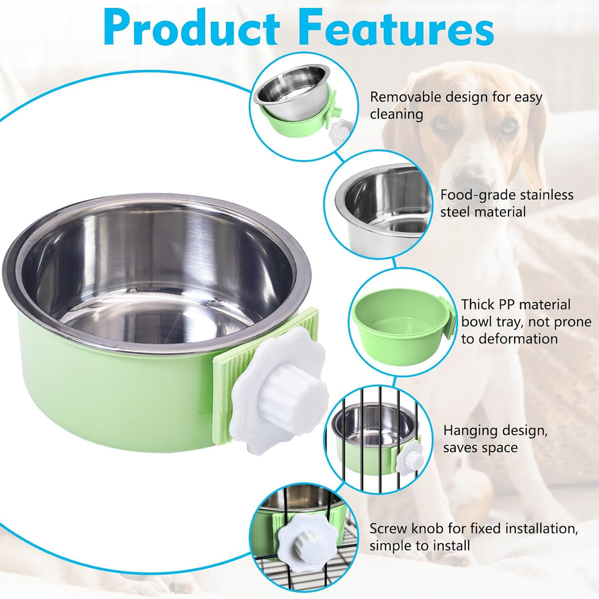 2PCS Stainless Steel Dog Bowls Set Removable Puppy Food and Water - 4 PCS / Size: L (2×Blue, 1×Green, 1×Pink) - image 3