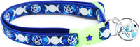 Wicca Cat Collar with Occult Charm & Bell - Large(10lbs & Up) / Sapphire