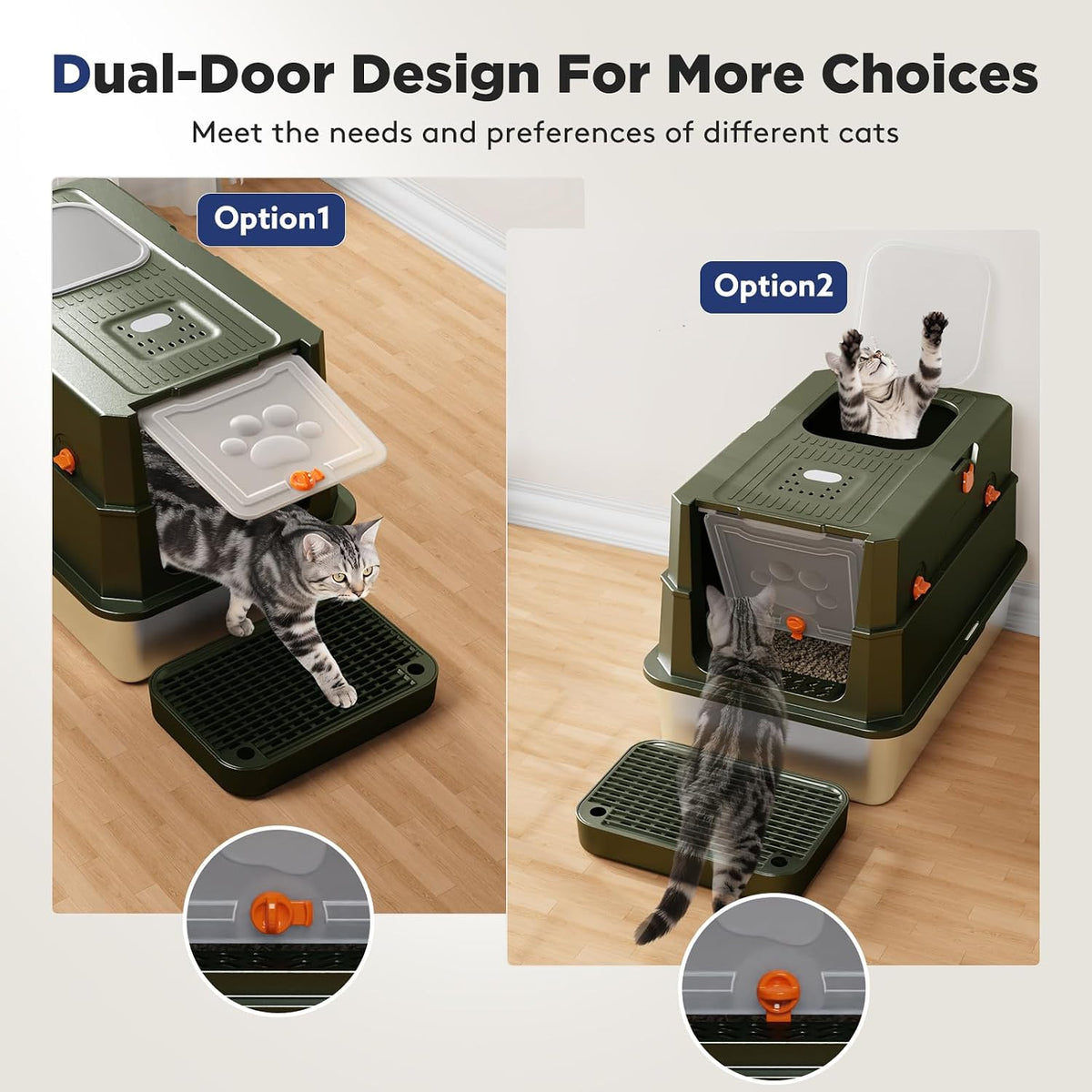 FURTIME Stainless Steel Litter Box with Lid - X-large / Green - image 3