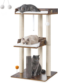 43.7" Modern Cat Tree for Large Cats, Quick One‑Person Assembly – Essentials for Cats - Rustic Brown / 23.6"L x 23.6"W x 43.7"H