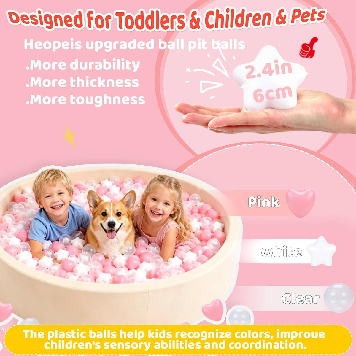 Ball Pit Balls Pack of 100 200 500 - Pink+White+Transparent / 500 balls - image 2