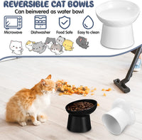 4 Pcs Ceramic Raised Cat Bowls - White and Black - image 4
