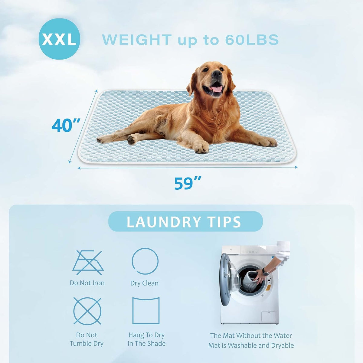 MICROCOSMOS Dog Sleeping Pad & Pet Cooling Mat - 59" x 40" / BlueWhite - image 2