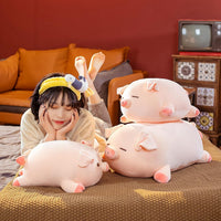 CHDGIOHA 15.7 inch pink kawaii pig stuffed animal plush pillow with round eyes - view 8