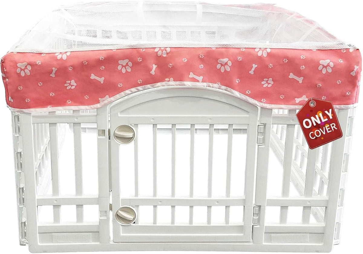 PJYuCien Playpen Top Cover for 36'' Width 4 Panel Pen, Black Paw – Essentials for Dogs - Fits Plastic 4 Panels Playpen / Cover, 36"Width, Pink Paw ( Adhesive Tape Connections )