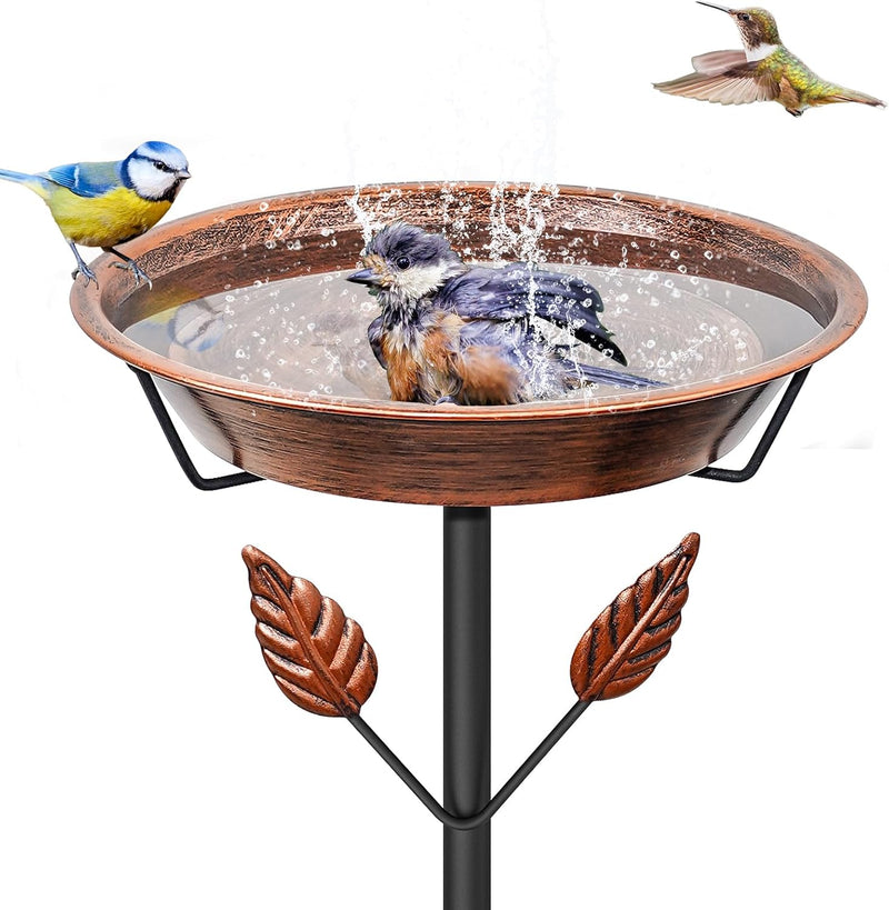 Metal Bird Bath for Outside - Vintage Brown, Leaf