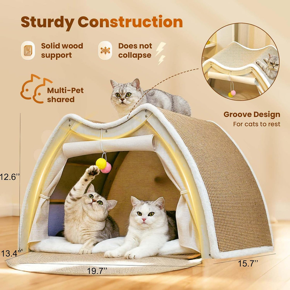 Cat Houses for Indoor Cats - 19.7*12.6*15.7"/Flat Roof (M) - image 3