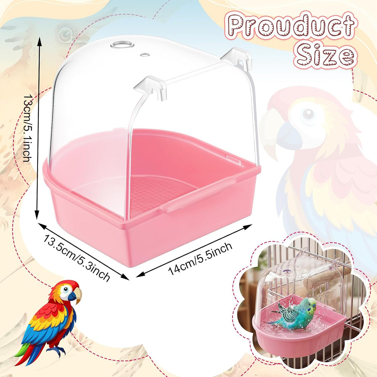 Honeydak 3 Pcs Bird Bath for Cage Parakeet Bath Hanging Box - Cute Color - image 2