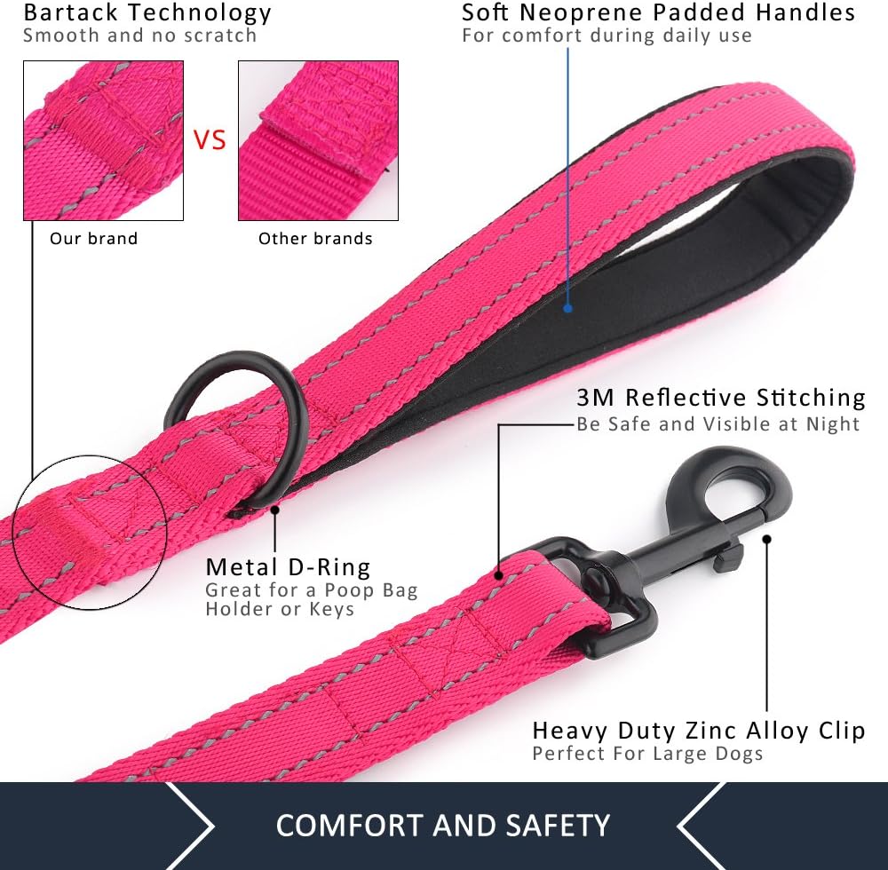 Plutus Pet Double Handle Dog Leash, for Medium Large Dogs - 6 FT / Pink - image 4