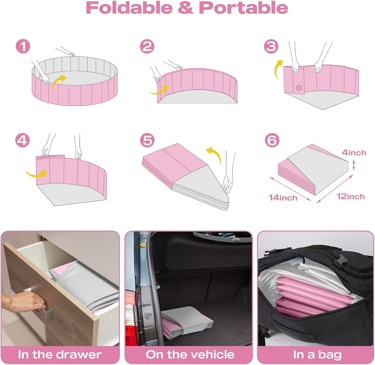 Jecoo Dog Pool for Large Dogs Kiddie Pool Hard Plastic Foldable Dog - Pink / L-55" x 12" - image 4