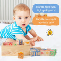 ABC Wooden Building Blocks for Toddlers 1-3 Large - 40 abc blocks tray - image 4