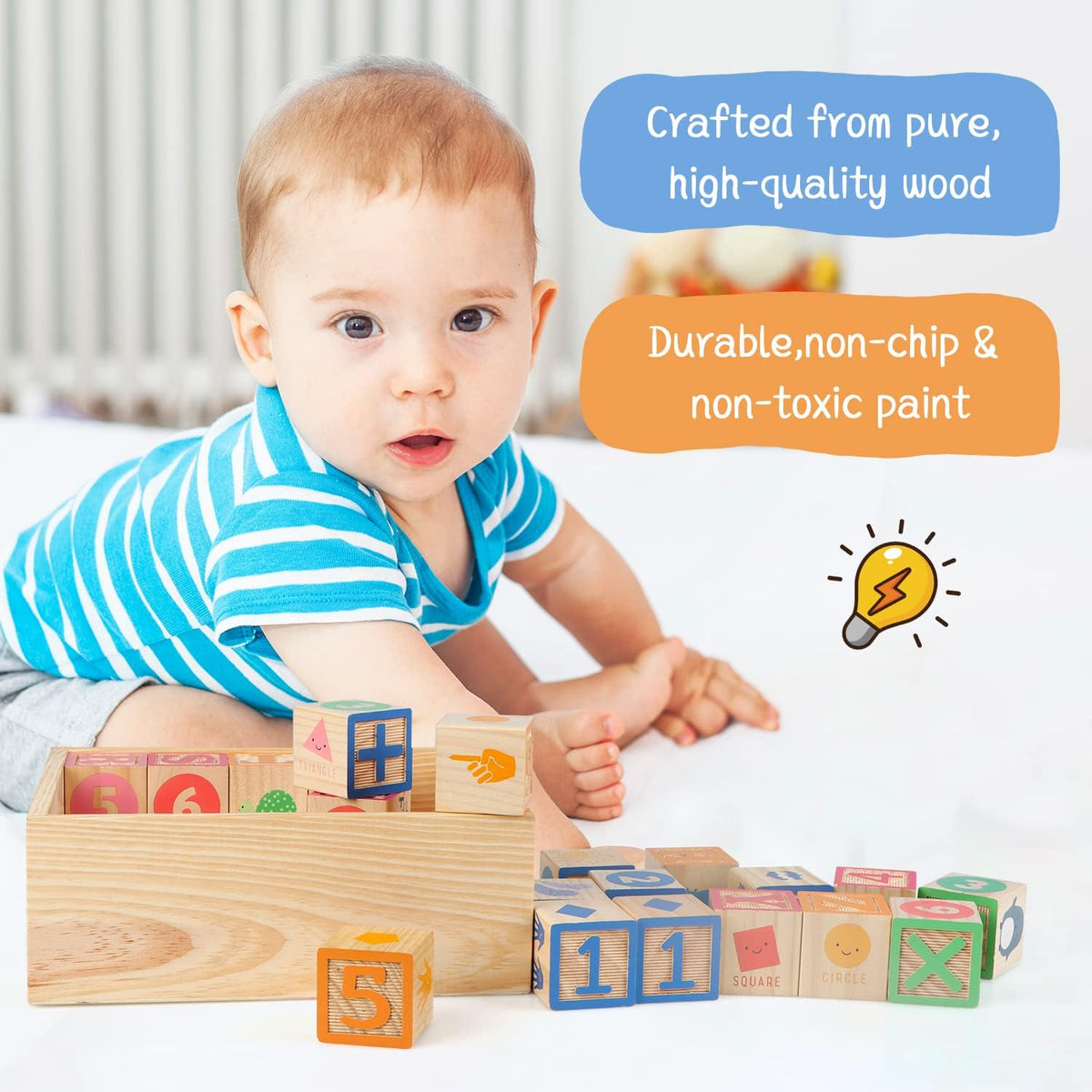 ABC Wooden Building Blocks for Toddlers 1-3 Large - 40 abc blocks tray - image 4