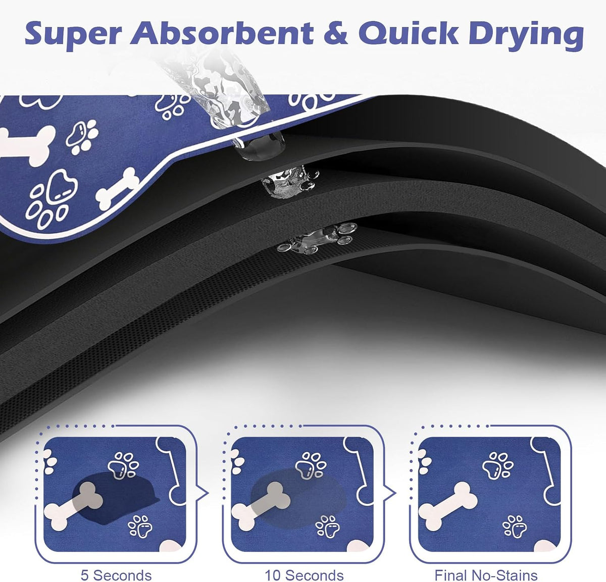 Dog Cat Food Mat, Rapid Absorbent Pet Feeding Mat - 29"L x 17"W / Bone Shaped Blue2 - image 2